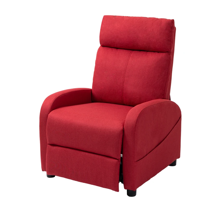 HOMCOM Poltrona Relax Reclinabile con Poggiapiedi in Tessuto Effetto Lino, 69x85x100 cm, Rosso