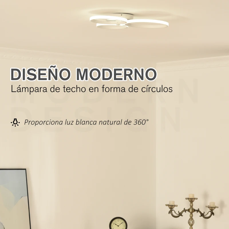 HOMCOM Lámpara de Techo LED IP20 46W 4500lm con 3 Círculos Iluminación de Techo de Aluminio para Comedor Dormitorio Salón 56x47x8 cm Plata