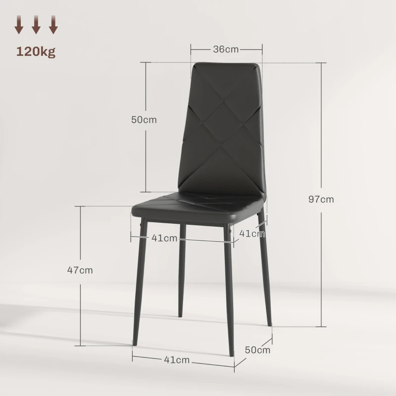 HOMCOM Set 2 Scaune de Sufragerie Tapițate cu Spătar Înalt, Tălpi Antiderapante și Picioare din Oțel, 41x50x97 cm, Negru