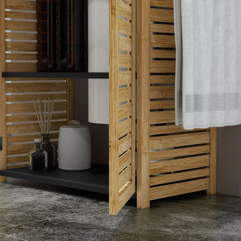 HOMCOM Dulap Sub Chiuvetă cu 2 Uși, Suport pentru Prosoape și Decupaj în Formă de U, 60,5x30,5x69,5 cm, Lemn Natural(m-9)
