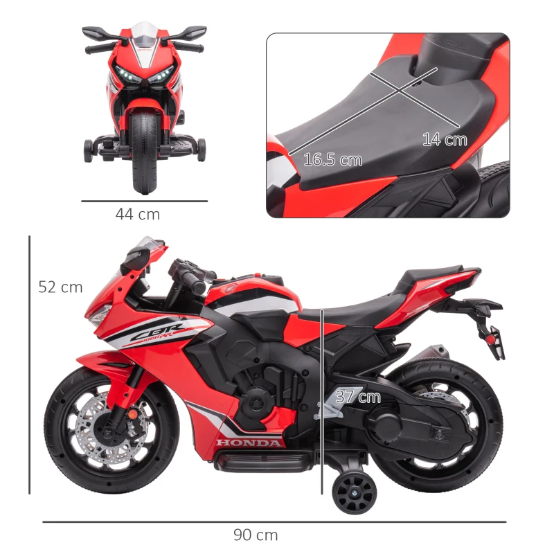HOMCOM Motocicletă Electrică pentru Copii cu Baterie Reîncărcabilă 6V, Viteză 3 km/h, Muzică și Roți, 90x44x52 cm, Roșie(m-3)