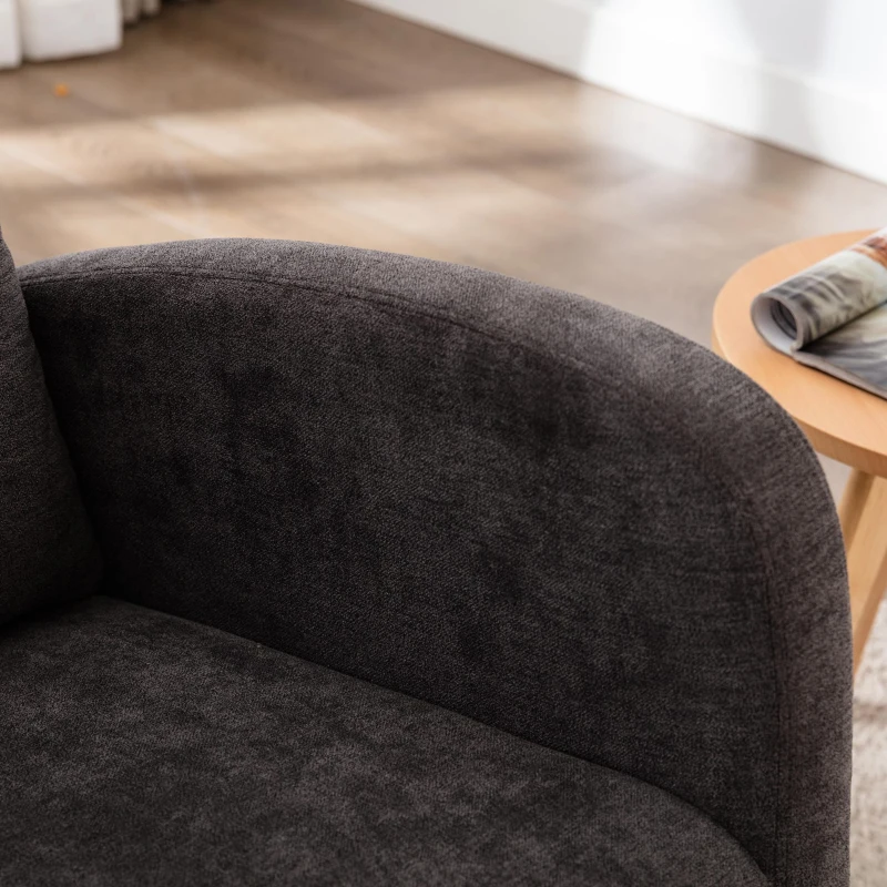 Weicher Schaukelstuhl im Mid-Century Modern-Stil, mit hoher Rückenlehne und Massivholzsockel, Dunkelgrau