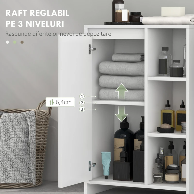 Homcom Dulapior Baie – Alb, 53×30×80 cm, Cu Rafturi si Usa(m-5)