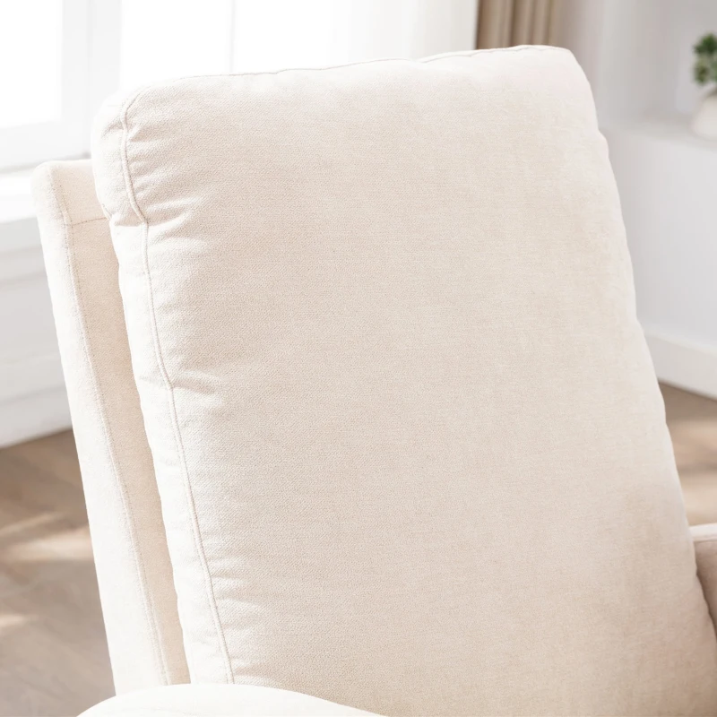 Weicher Schaukelstuhl im Mid-Century Modern-Stil, mit hoher Rückenlehne und Massivholzsockel, Beige