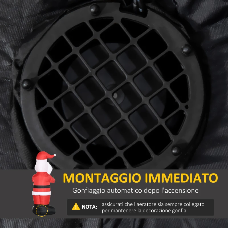 Outsunny Babbo Natale Gonfiabile con Regalo, 3 Luci LED e Gonfiatore Incluso, 77x68x184cm