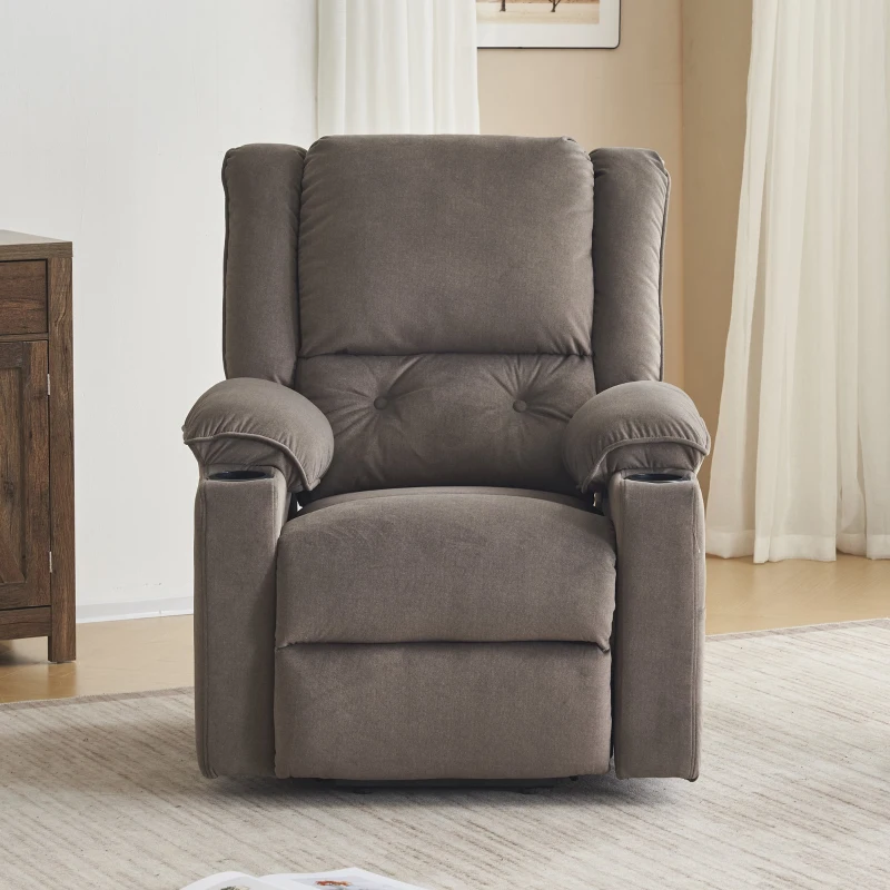 Elektrischer TV-Sessel mit Aufstehhilfe, Massagesessel mit Liegefunktion, 2 Getränkehaltern, Massagefunktion, Heizfunktion, Fernbedienung, Braun