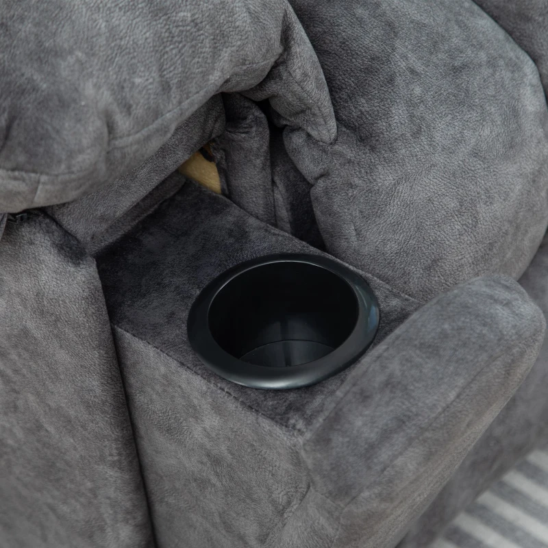 Elektrisch verstellbarer Massagesessel für ältere Menschen, Stoff-Liegesofa mit 2 Getränkehaltern, Seitentaschen und Fernbedienung, Grau