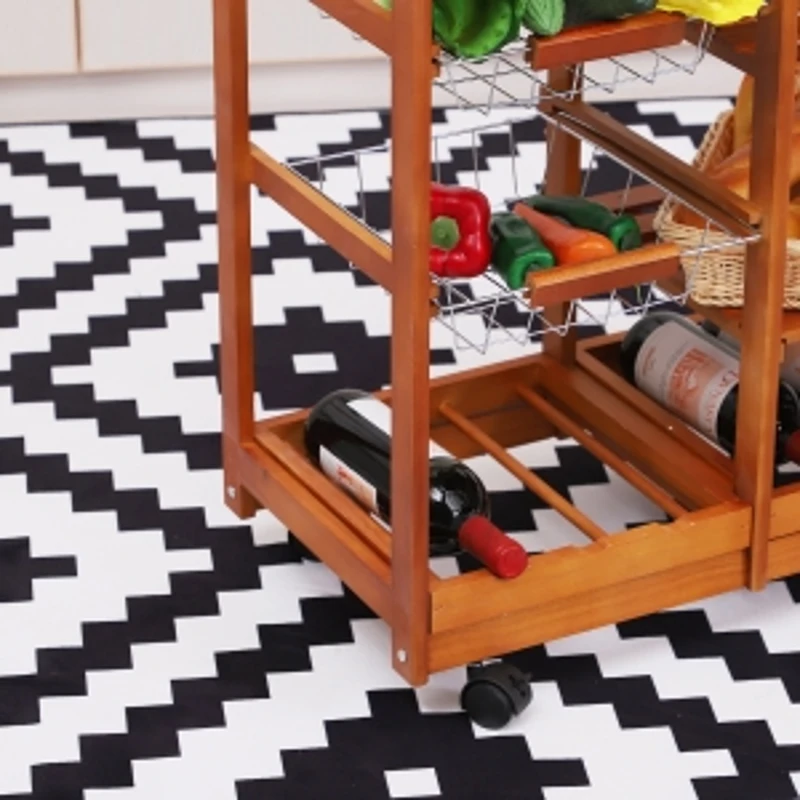 HOMCOM Carrello da Cucina Multiuso in Legno di Pino 74 x 37 x 76cm Marrone Chiaro