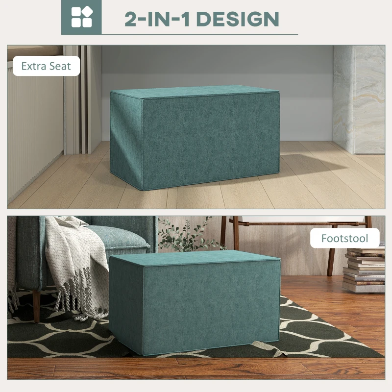 HOMCOM Taburet pentru Picioare 2 în 1 cu Husă Detașabilă, Taburet Puf din Material cu Aspect de In, 75x41x41 cm, Verde