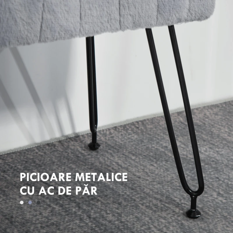 HOMCOM Bancă de Pat Tapițată și Lemn, Bancă de Intrare cu Picioare Metalice, 82x30x47 cm, Gri