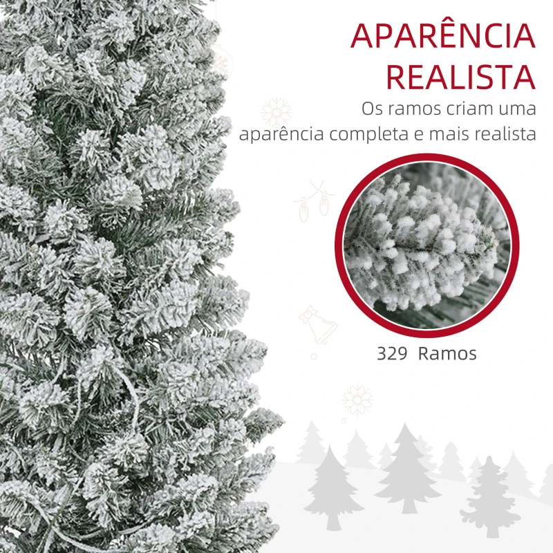 HOMCOM Árvore de Natal 180 cm Árvore de Natal Artificial Nevada com 150 Luzes LED 329 Ramos Verde e Branco