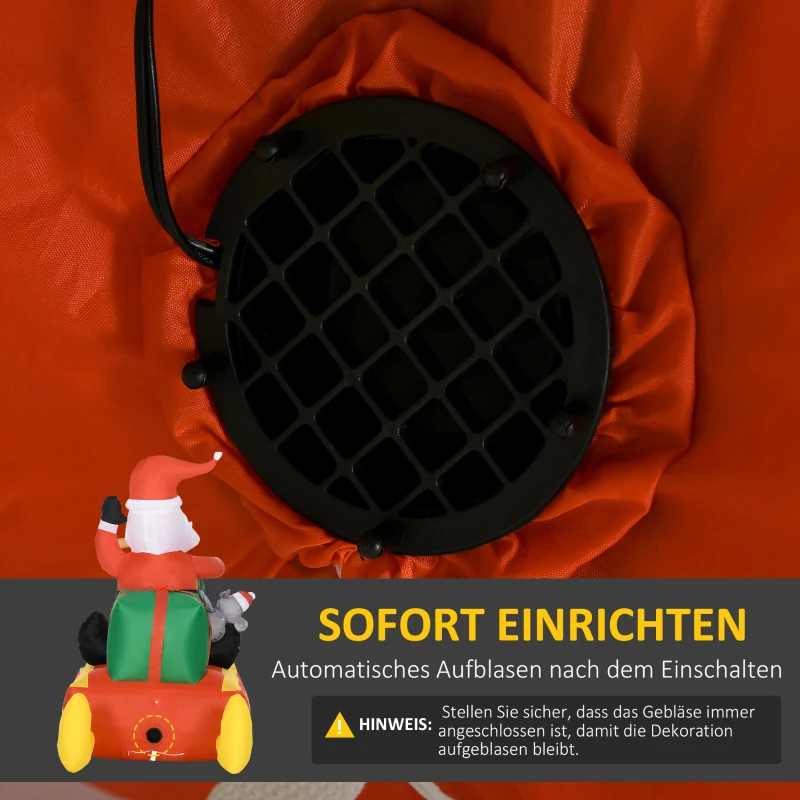 HOMCOM Opblaasbare Kerstdecoratie, Kerstman met Slee en Rendier, met LED-Lichten, voor de Tuin