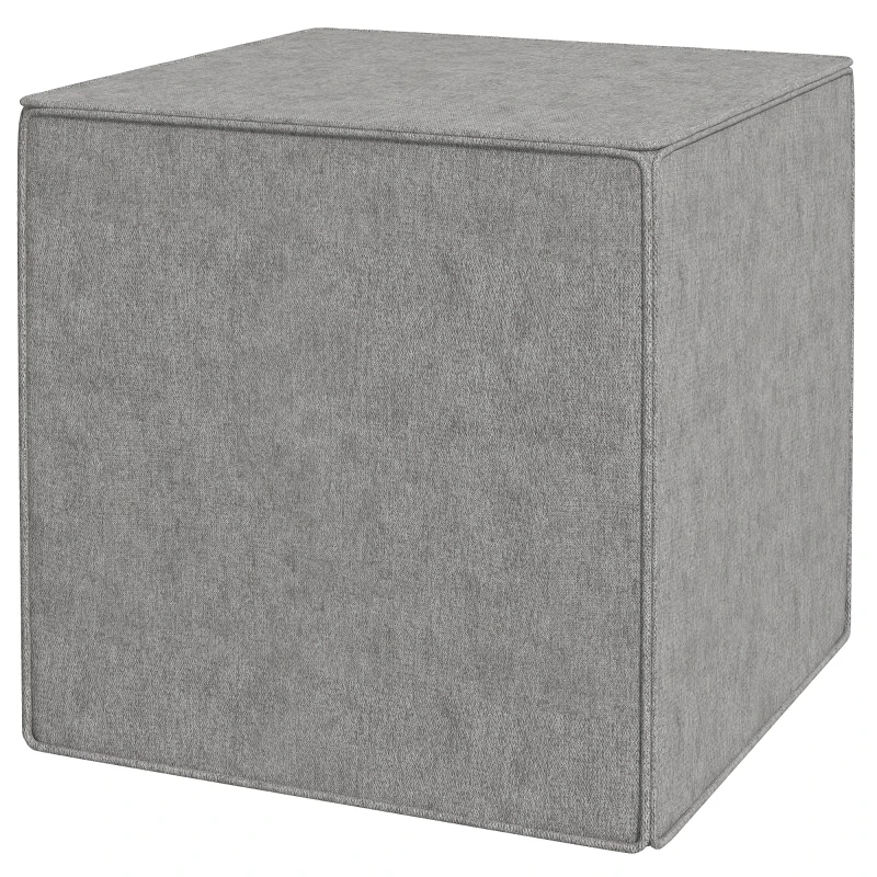 HOMCOM Taburet Pătrat 2 în 1 cu Hușă Detașabilă, Taburet din Material Textil cu Aspect de In, 41x41x41 cm, Gri Deschis