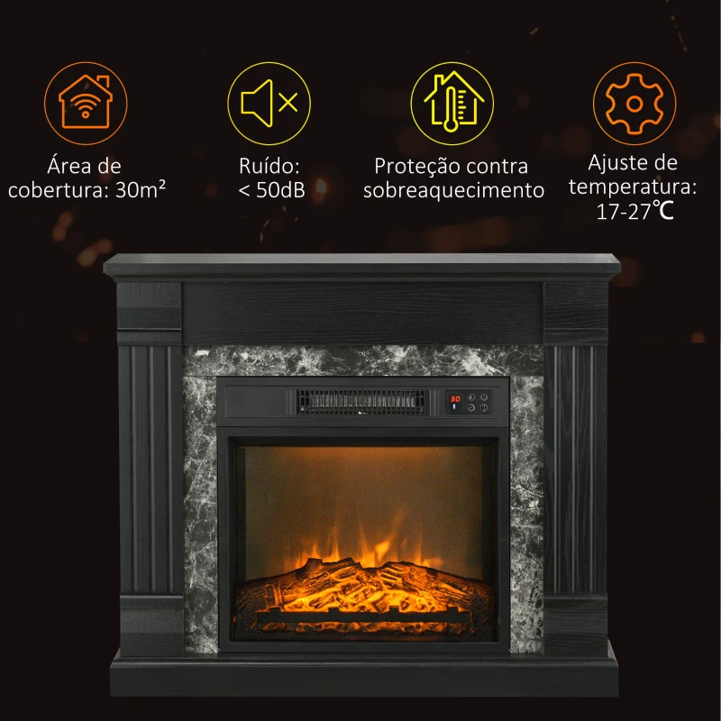 HOMCOM Lareira Elétrica 1800W com Efeito de Chama Realista e Proteção Contra Superaquecimento 80x21,6x67,8 cm Preto