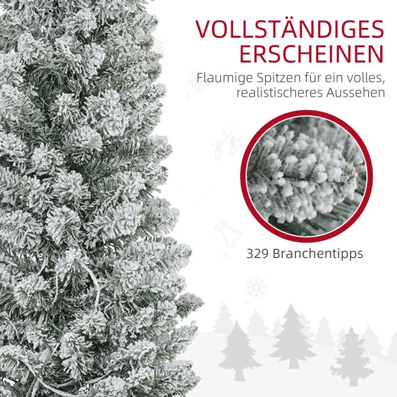 HOMCOM Kerstboom 180 cm, LED-lichtsnoer, Kunstboom, Vlamvertragend, Metalen voet, Groen+Wit