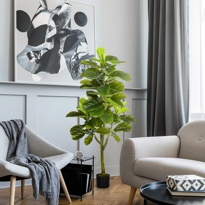 HOMCOM Smochin-lira artificial in ghiveci, Plante Ficus artificial pentru interior, exterior, pentru decorul casei, biroului, camerei de zi, 90cm, verde
