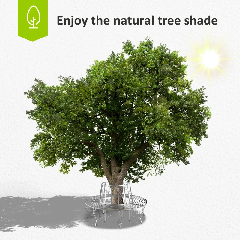 Outsunny Round Tree Seat Bench-Silver