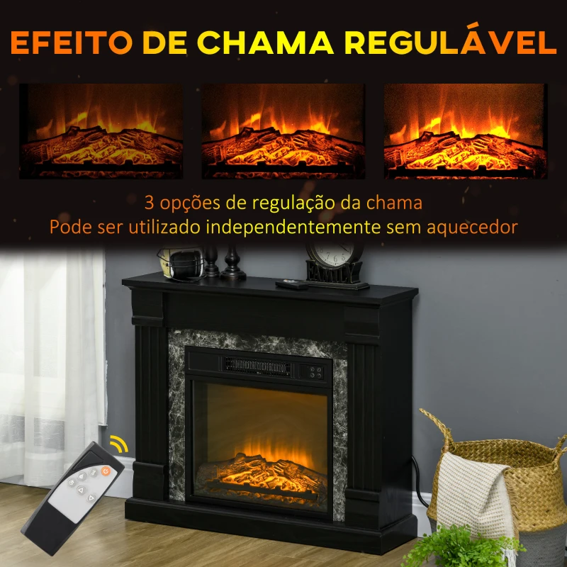 HOMCOM Lareira Elétrica 1800W com Efeito de Chama Realista e Proteção Contra Superaquecimento 80x21,6x67,8 cm Preto