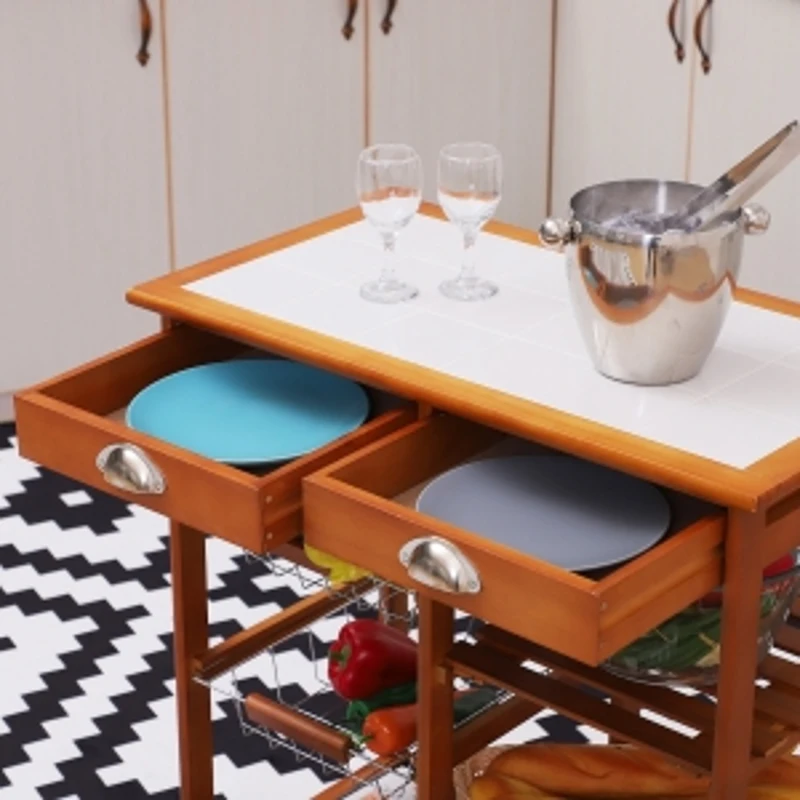 HOMCOM Carrello da Cucina Multiuso in Legno di Pino 74 x 37 x 76cm Marrone Chiaro