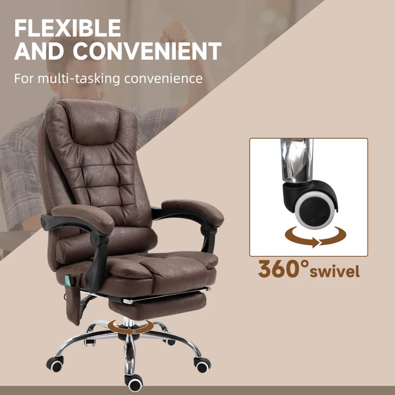 Vinsetto Massagebureaustoel met Lig- & Verwarmingsfunctie, Draaibaar, Ergonomisch, tot 120 kg, 65 x 138 x 98-104 cm, Bruin(m-8)