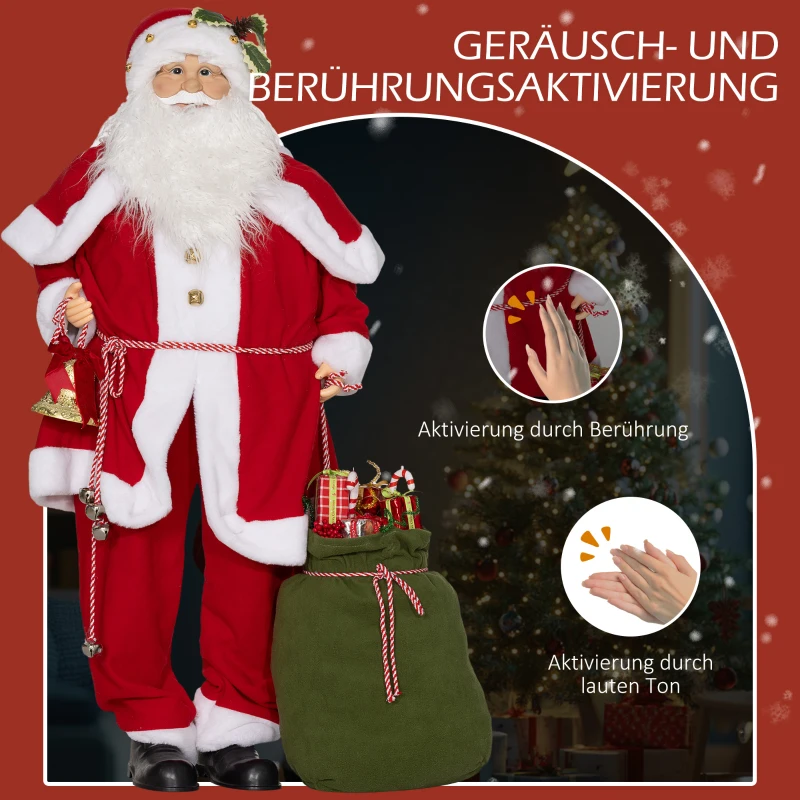 HOMCOM Kerstmanfiguur, beweeglijk, met geluidssensor, lachen & muziek, 140 cm, Rood
