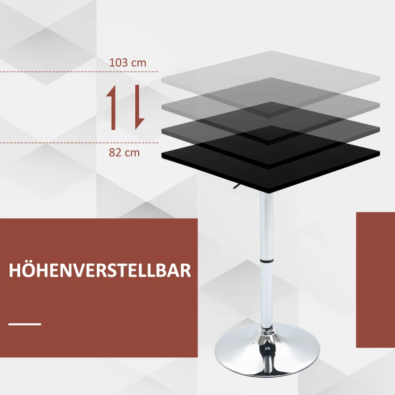 HOMCOM Verstelbare bartafel, 360° draaibaar, krasbestendige voeten, stabiele metalen basis, Zwart/Zilver