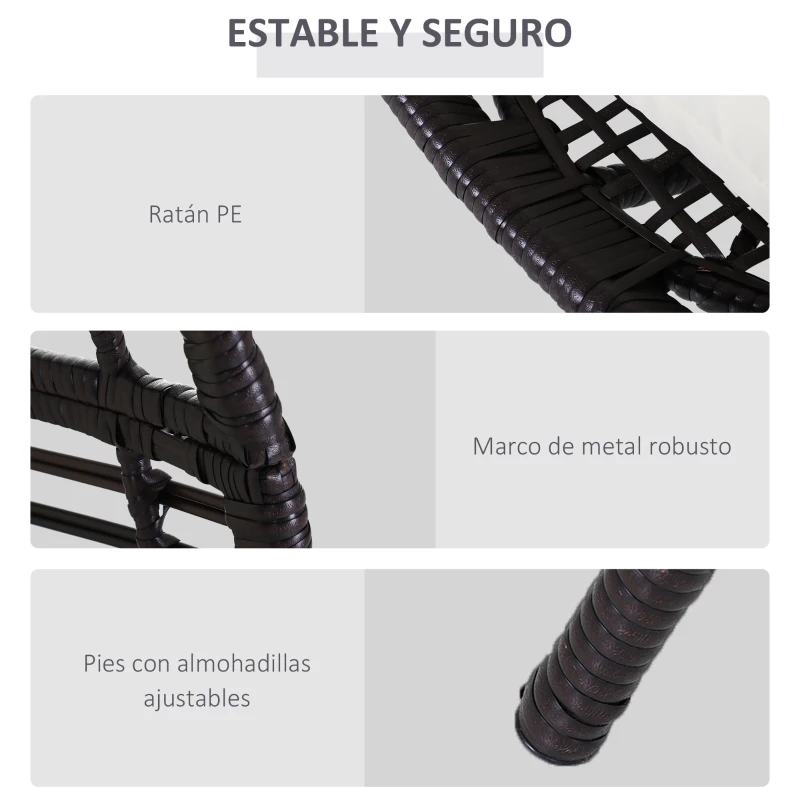 Outsunny Poltrona de Exterior de Vime com Almofada Estilo Moderno Forma de Lágrima Acolchoada Encosto 101x89x156 cm Carga 160kg Marrom e Bege