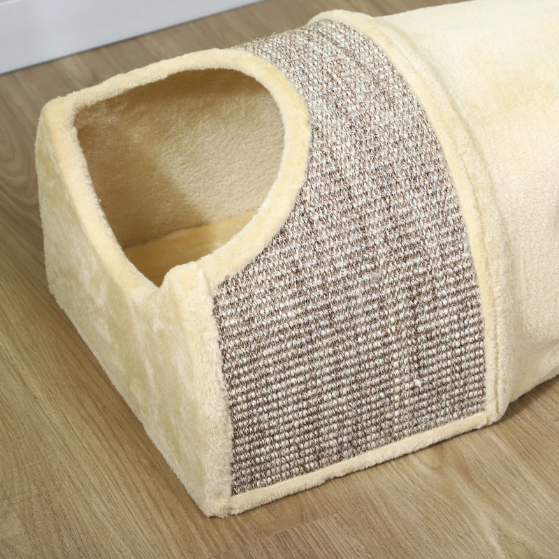 PawHut Kattentunnel met 3 Openingen, Pluche, Sisal-Krabtouw, 107x38x29 cm, Beige/Grijs
