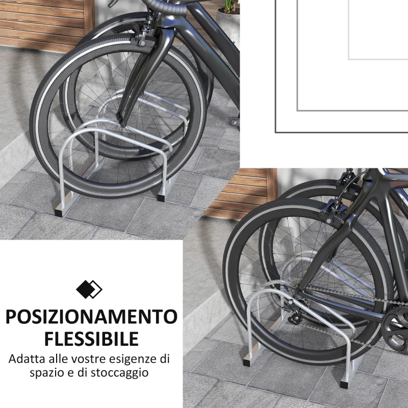 SPORTNOW Rastrelliera per 2 Biciclette in Acciaio con Posizione Regolabile, 50x34x27.5 cm, Argento