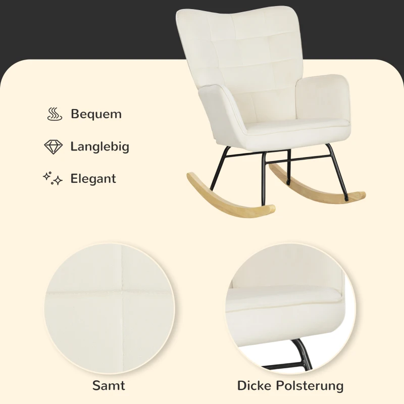 HOMCOM Schommelstoel, Dikke Bekleding, Brede Rugleuning, Beukenhout/Stalen Frame, tot 120 kg, Beige