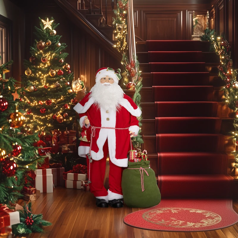 HOMCOM Kerstmanfiguur, beweeglijk, met geluidssensor, lachen & muziek, 140 cm, Rood