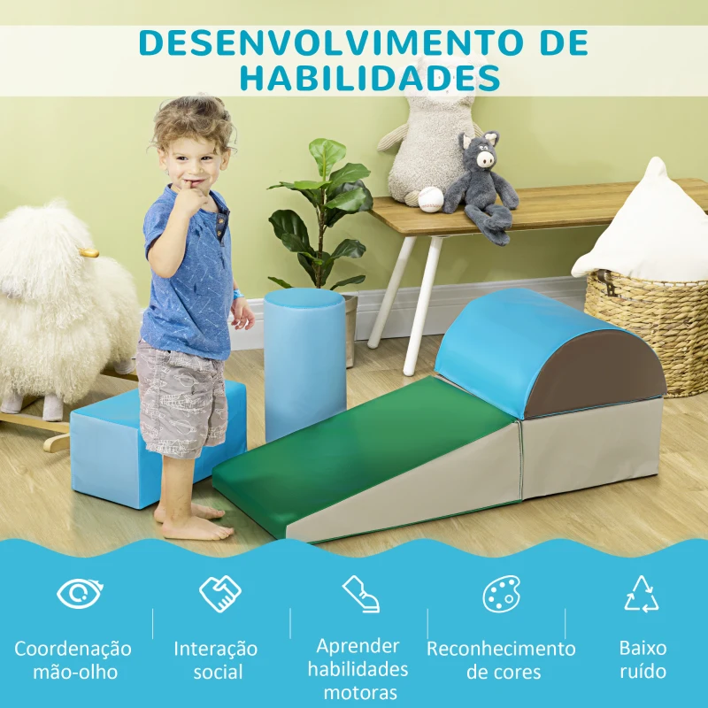 HOMCOM Conjunto de 5 Blocos de Psicomotricidade para Crianças Blocos de Construção Brinquedo para Aprendizagem Multicor