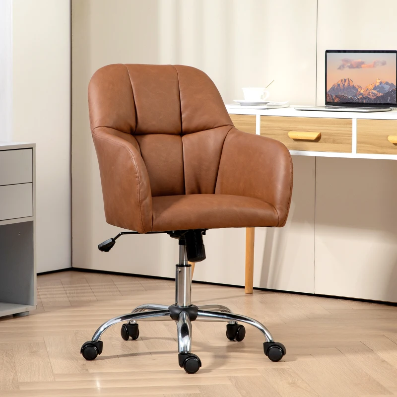HOMCOM Faux Leather Tub Office Chair, with Wheels - Brown