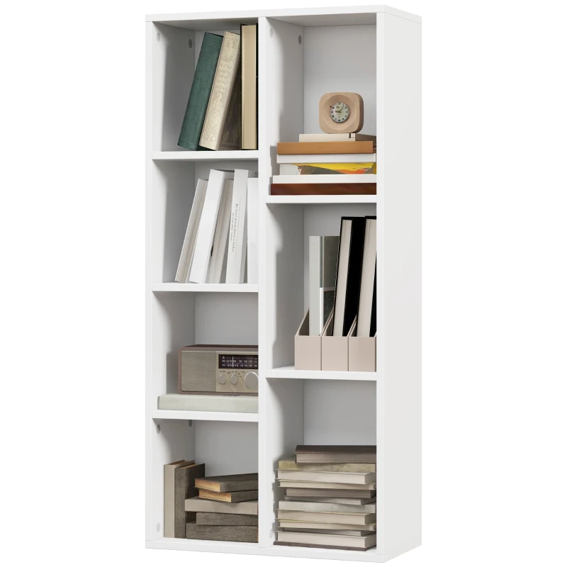 HOMCOM Bibliotecă din Lem Stil Vintage Cubica cu 7 Suporturi Diferite din MDF pentru Casă și Birou, 50x24x106 cm, Alb(m-10)