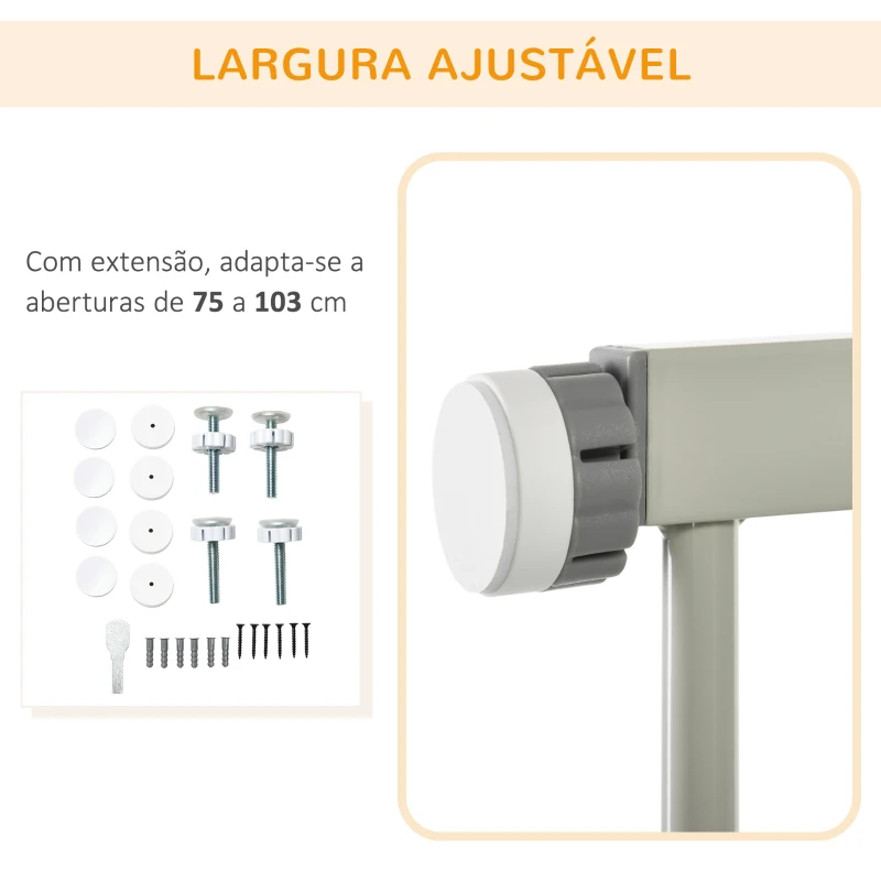 PawHut Barreira de Segurança para Cães Extensível 75-103 cm com 2 Extensões Duplo Bloqueio Fechamento Automático Cinza