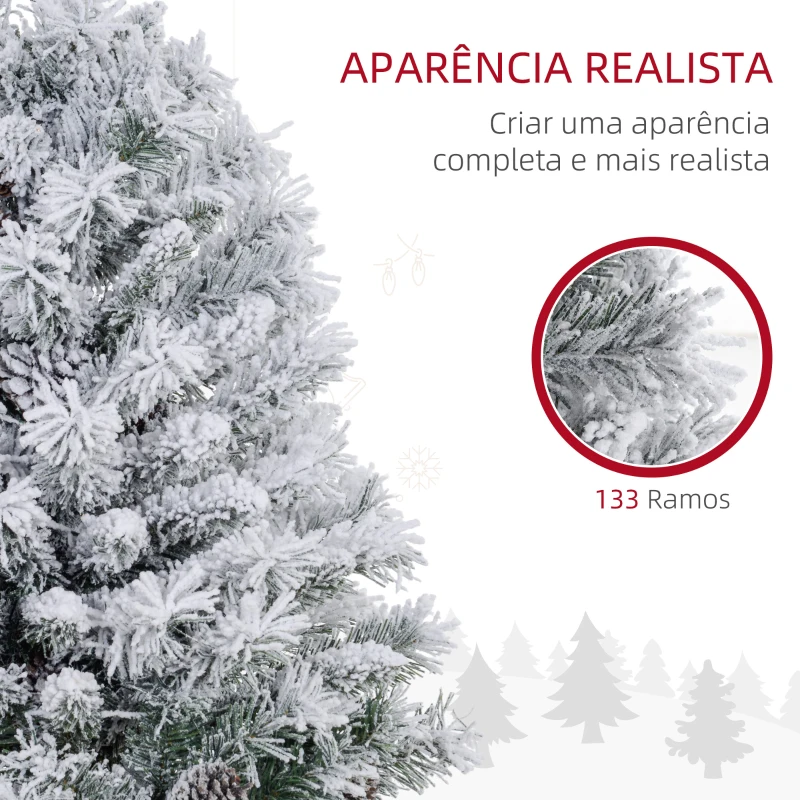 HOMCOM Árvore de Natal com Luzes LED 90 cm Árvore de Natal Artificial Nevado com 133 Ramos 14 Pinhas e Suporte de Metal Verde