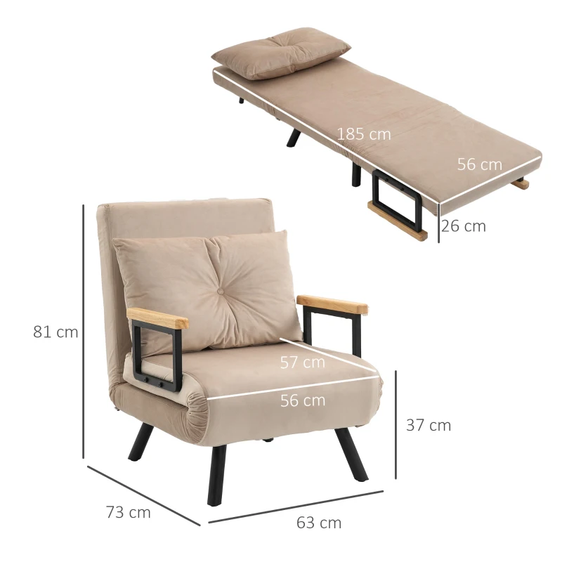 HOMCOM Relaxstoel Ligstoel Fluweelstoel, Ligfunctie, Fluweeloptiek, 63 cm x 73 cm x 81 cm, Beige(m-3)