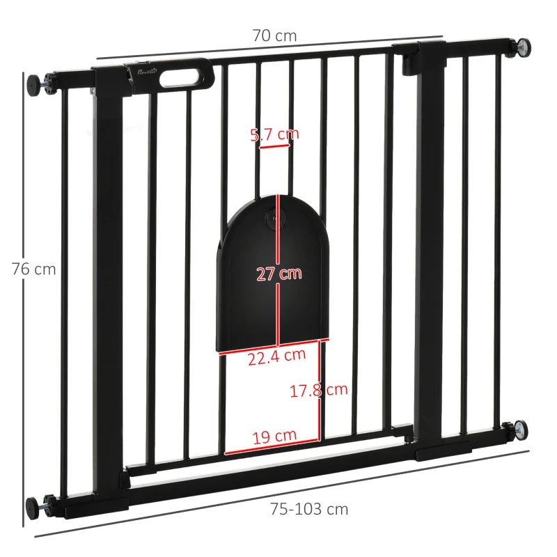 PawHut Bariera Reglabila 75–103 × 76 cm cu Montare prin Presiune – Negru