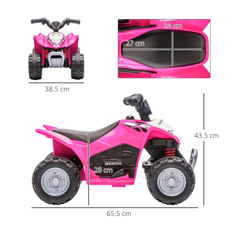 AIYAPLAY ATV Electric, Mini Motocicletă pentru Copii 18-36 Luni cu Lumini LED, Claxon și Pedale, 65,5x38,5x43,5 cm, Roz