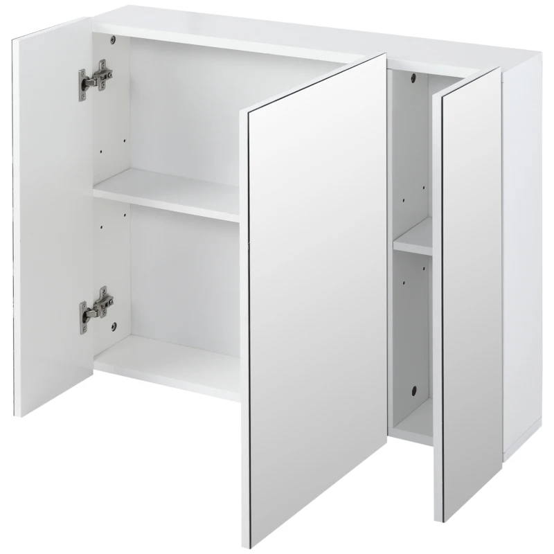 kleankin Armário de Casa de Banho com 3 Portas com Espelho Armário de Parede com Prateleiras Internas Ajustáveis 70x15x60 cm Branco