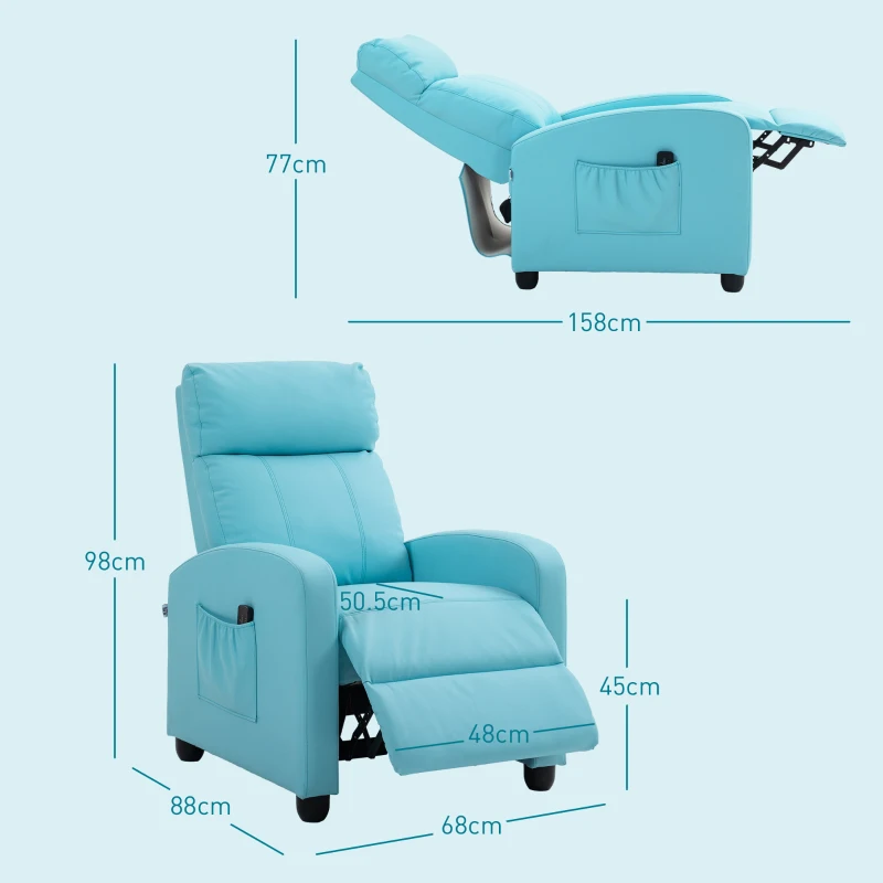 HOMCOM Fotoliu de Masaj cu 8 Moduri și 5 Intensități, Suport pentru Picioare și Telecomandă, 68x88x98 cm, Albastru(m-3)