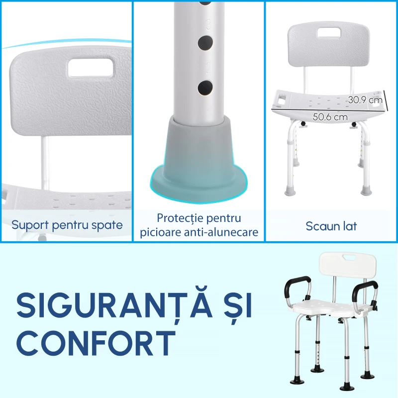 HOMCOM Scaun de dus din Aluminiu si Plastic, Inaltime reglabila 8 Niveluri