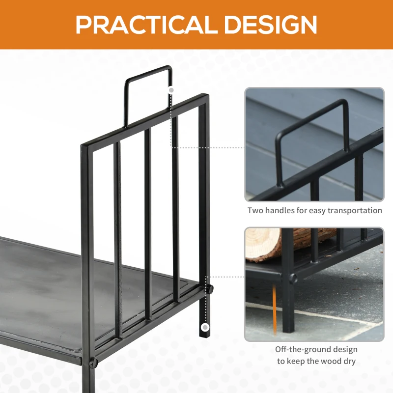 Outsunny Suport pentru Lemne pentru Interior și Exterior cu 2 Mânere, 44,5x33x46,5 cm, Negru