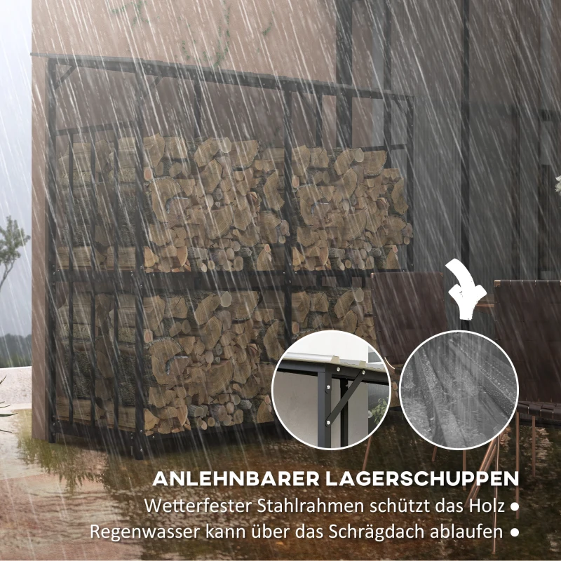 Outsunny Brandhoutrek, 2 lagen, Verzinkt Staal Dak, Metalen Frame, 186 x 75 x 185 cm, Zwart