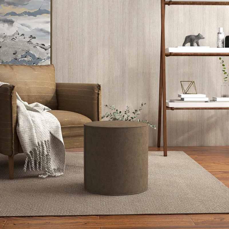 HOMCOM Taburet Rotund 2 în 1 cu Husă Detașabilă, Suport pentru Picioare din Material cu Aspect de In, Ø41x41 cm, Maro