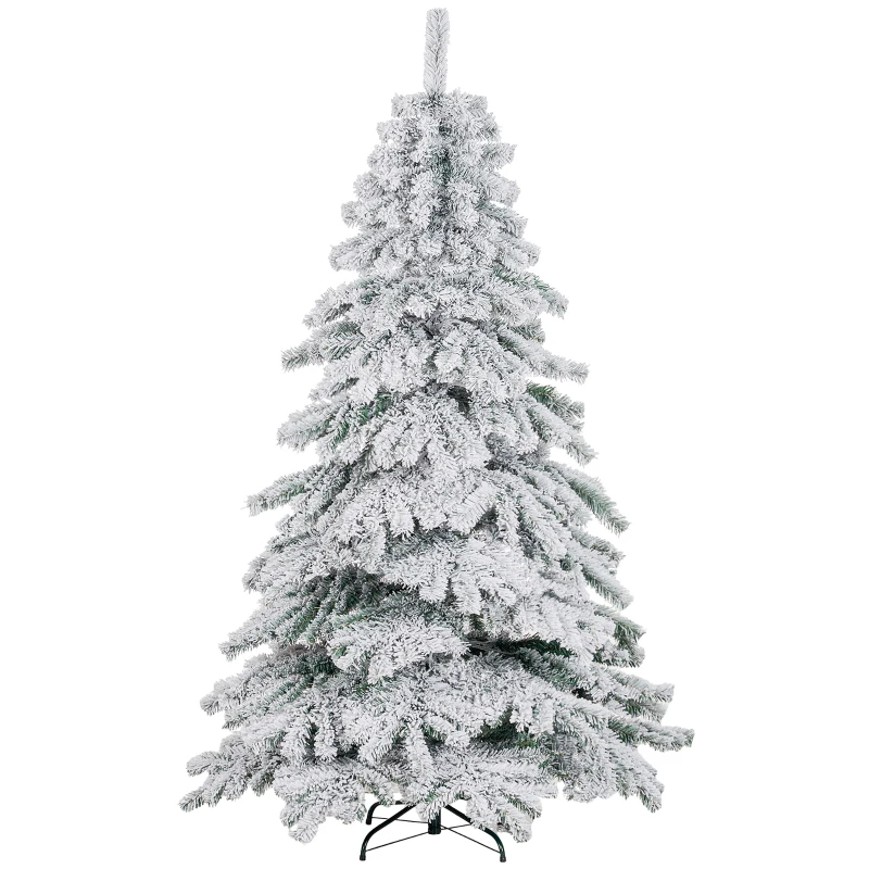 HOMCOM Árvore de Natal Ø116x180 cm Neve Artificial com 627 Pontas de PVC Base Dobrável e Suporte de Metal Decoração de Natal Verde e Branco