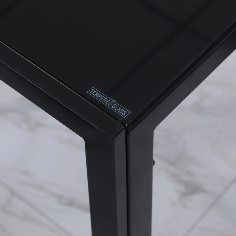 HOMCOM Masă Rectangulară pentru 4 Persoane din Metal și Sticlă Călită, 120x60x75 cm, Negru