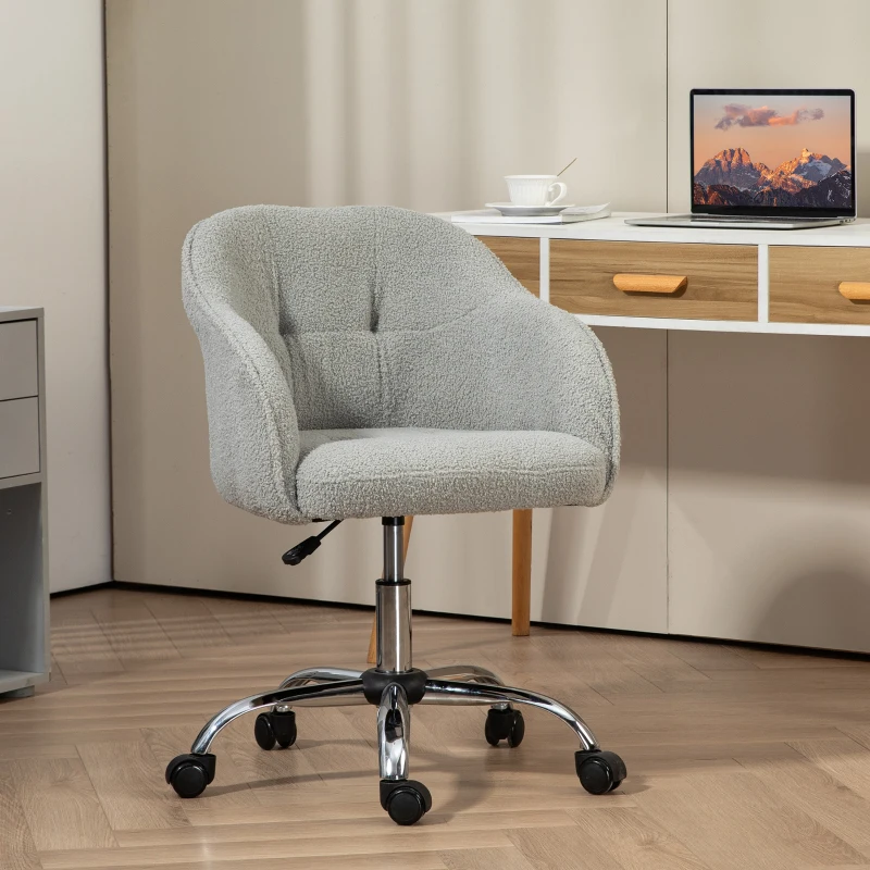 HOMCOM Teddy Fleece Swivel Office Chair - Grey