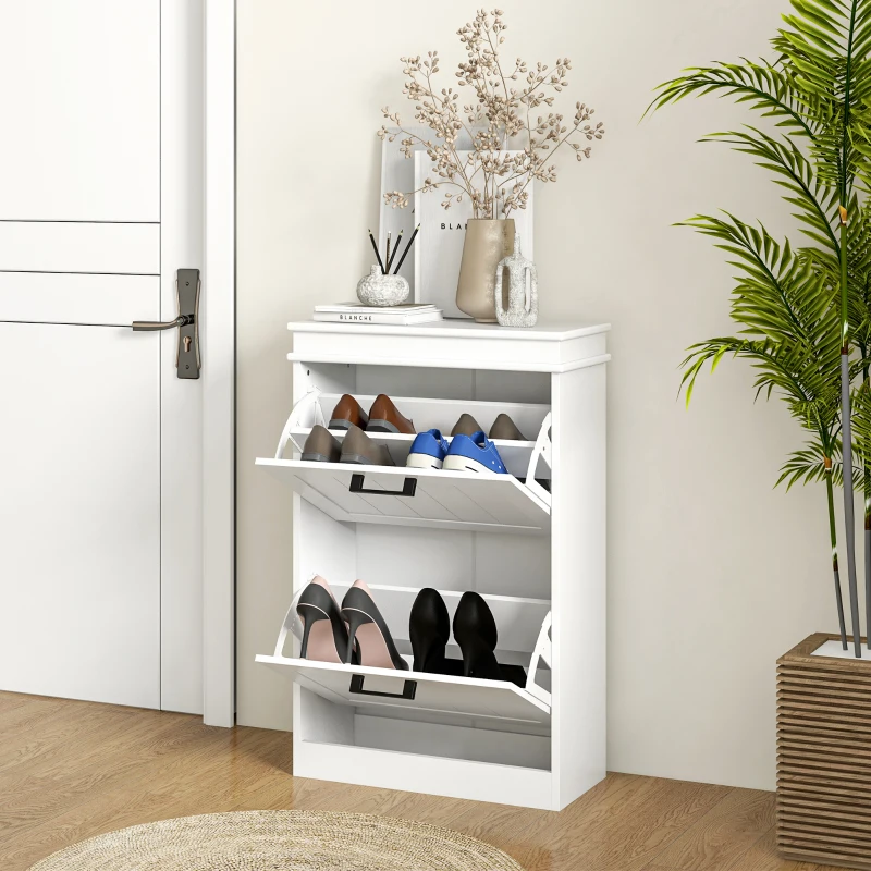 HOMCOM Dulap pentru Pantofi Spațios cu 2 Sertare Rabatabile pentru 10 Perechi de Pantofi, 54x24x82,5 cm, Alb