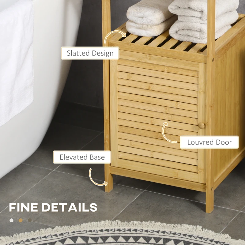 Kleankin Mobilier de Baie din Bambus cu Dulăpior cu Ușă și Rafturi, 33x36,5x67 cm, Lemn Natural